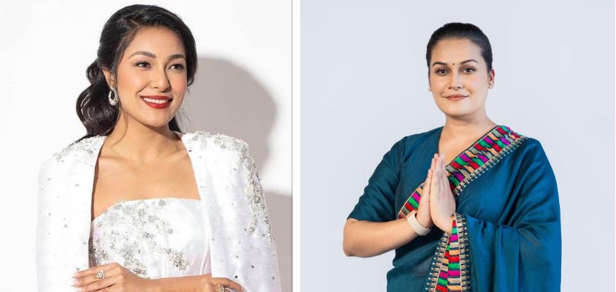 Former Miss Nepal Anushka Shrestha and model Rima Bishwakarma in the Federal Parliament